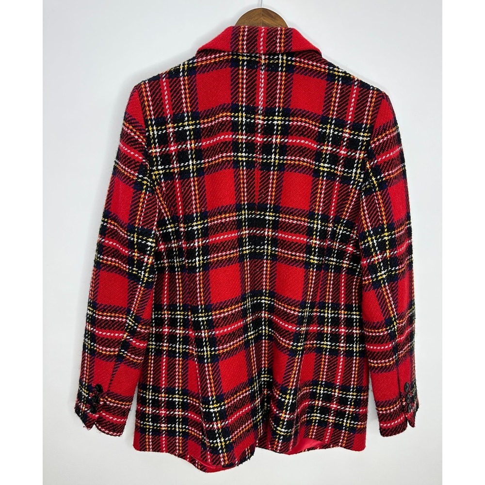 Talbots Snowstorm Plaid Blazer Red Tweed Wool Blend Flap Pockets Tartan Preppy - Picture 10 of 12